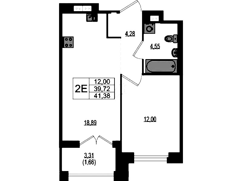 1-комнатная квартира 41.38 м², 2/4 эт., ЖК «Ranta Residence»